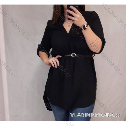 Šaty elegantní s páskem douhý rukáv (L/XL ONE SIZE) ITALSKá MODA IMM21u3297 Černá L/XL one size