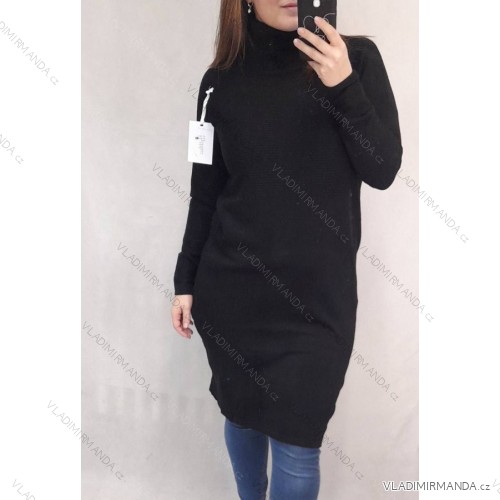 Šaty úpletové s rolákem dlouhý rukáv dámské (XL/2XL ONE SIZE) ITALSKÁ MÓDA IM4212748/DR XL/2XL Černá