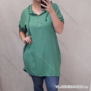 Šaty košilové s kapucí krátký rukáv dámské (XL/2XL ONE SIZE) ITALSKÁ MÓDA IMJ22002