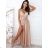 Long summer satin dress with straps women with belt (UNI S / M) ITALIAN FASHION IMM22INFINITE
