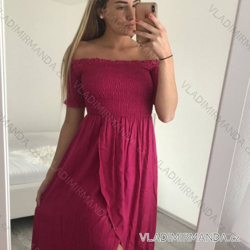 Šaty carmen přes ramena letní  dámské (S/M ONE SIZE) ITALSKÁ MÓDA IMM22U5368/DR BÉŽOVÁ