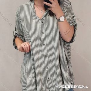 Košile oversize s páskem krátký rukáv dámské nadrozměr (4XL/5XL ONE SIZE) ITALSKÁ MÓDA IM422STRIPE