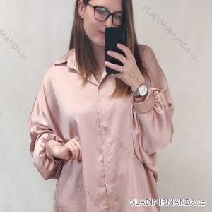 Košile satén dlouhý rukáv dámská nadrozměr (2XL/3XL ONE SIZE) ITALSKÁ MÓDA IM822001