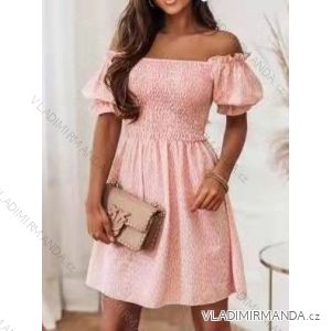 Šaty letní elegantní carmen krátký rukáv žabičkované dámské (S/M/L ONE SIZE) ITALSKÁ MÓDA IMWY221697