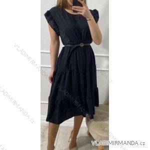 Šaty letní elegantní s páskem krátký rukáv dámské (S/M/L ONE SIZE) ITALSKÁ MÓDA IMWY221768