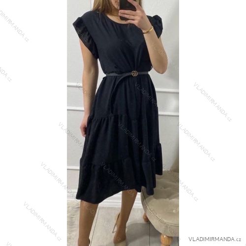 Šaty letní elegantní s páskem krátký rukáv dámské (S/M/L ONE SIZE) ITALSKÁ MÓDA IMWY221768