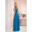 362-4 JUSTINE Long dress with a neckline and a tie - blue