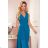 362-4 JUSTINE Long dress with a neckline and a tie - blue