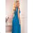 362-4 JUSTINE Long dress with a neckline and a tie - blue