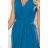 362-4 JUSTINE Long dress with a neckline and a tie - blue