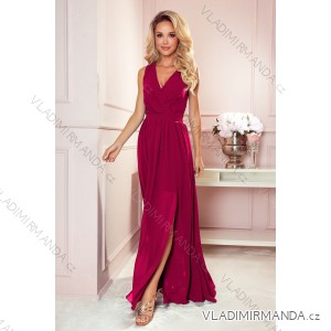 362-5 JUSTINE Long dress with a neckline and a tie - Burgundy color