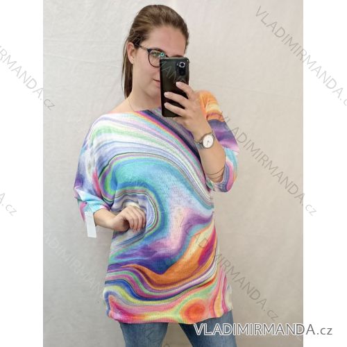 Svetr oversize tenký s potiskem dámský nadrozměr (3XL/4XL ONE SIZE) ITALSKá MóDA IMB22RAINBO