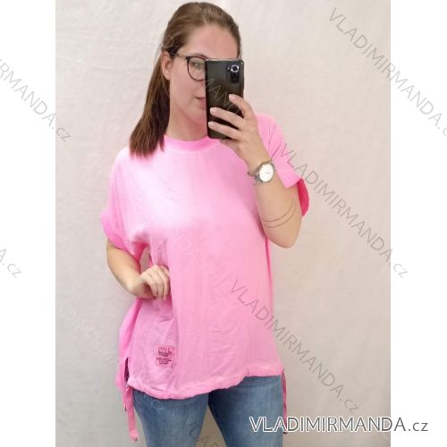 Tunika zavazovací krátký rukáv dámská (S/M/L/XL/2XL/3XL ONE SIZE) ITALSKÁ MÓDA IM422434 2XL/3XL pink