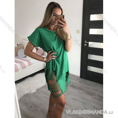 Šaty volnočasové bavlněné krátký rukáv dámská (M/L ONE SIZE) ITALSKÁ MÓDA IMD22560/DR zelená M/L