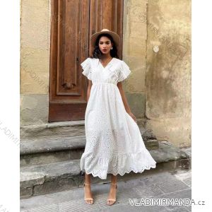 Women's Long Lace Cotton Short Sleeve Dress (S / M ONE SIZE) ITALIAN FASHION IMM22945