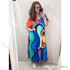 Šaty dlouhé maxi letní krátký rukáv dámská nadrozměr (2XL/3XL/4XL ONE SIZE) ITALSKÁ MÓDA IM422741