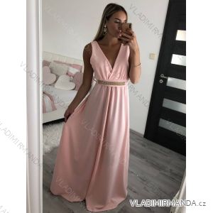 Šaty dlouhé na ramínka společenské elegantní plesové s páskem dámské (S/M ONE SIZE) ITALSKÁ MÓDA IMM22Q52228/DR