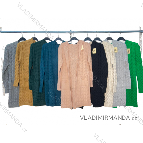 Cardigan pletený dlouhý rukáv dámský nadrozměr (2XL/3XL ONE SIZE) ITALSKÁ MÓDA IM422954