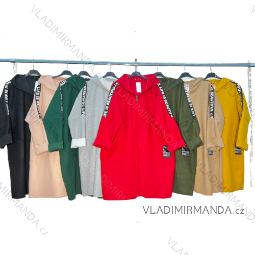 Kabát/mikina na zip s kapucí dlouhý rukáv dámská nadrozměr (2XL/3XL ONE SIZE) ITALSKÁ MÓDA IM422967