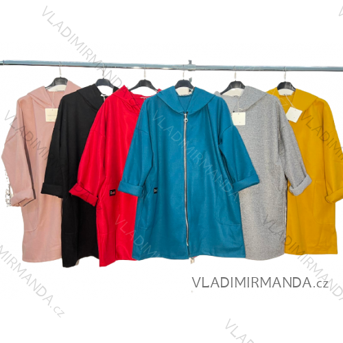 Kabát/mikina na zip s kapucí dlouhý rukáv dámská nadrozměr (2XL/3XL ONE SIZE) ITALSKÁ MÓDA IM422966