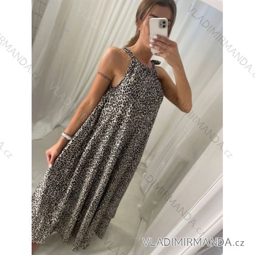 Šaty dlouhé bez rukávu letní leopard dámské (S/M ONE SIZE) ITALSKÁ MÓDA IMM22977