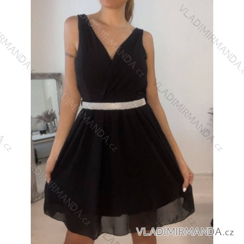 Šaty elegantní šifonové na ramínka dámské (S/M ONE SIZE) ITALSKÁ MÓDA IMM2223542LS/DR Černá S/M