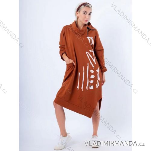 Šaty mikinové oversize dlouhý rukáv dámské nadrozměr (XL/2XL ONE SIZE) ITALSKá MÓDA IMC22607