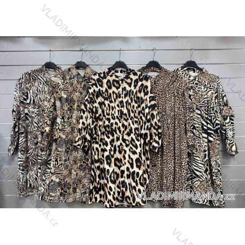 Šaty košilové dlouhý rukáv dámské leopard (S/M/L ONE SIZE) ITALSKÁ MÓDA IMWGS22006