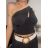 Tílko crop top bez rukávu dámské (S/M ONE SIZE) ITALSKÁ MÓDA IMPBB22B10673/DR Černá S/M