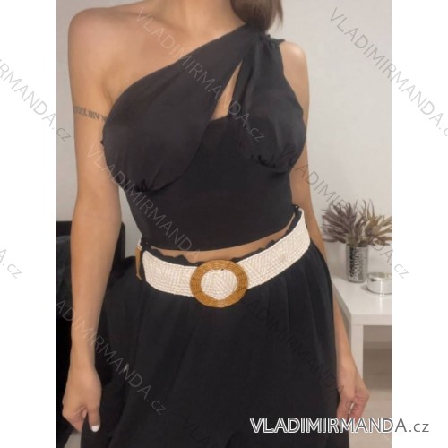 Tílko crop top bez rukávu dámské (S/M ONE SIZE) ITALSKÁ MÓDA IMPBB22B10673/DR Černá S/M