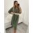 Women's Long Sleeve Belted Dress (L/XL/2XLONE SIZE) ITALIAN FASHION IMPSH246060 Green Khaki S/M