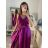 Long summer satin dress with straps women with belt (UNI S / M) ITALIAN FASHION IMM22INFINITE