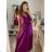 Long summer satin dress with straps women with belt (UNI S / M) ITALIAN FASHION IMM22INFINITE