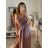 Long summer satin dress with straps women with belt (UNI S / M) ITALIAN FASHION IMM22INFINITE