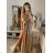 Long summer satin dress with straps women with belt (UNI S / M) ITALIAN FASHION IMM22INFINITE