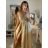 Long summer satin dress with straps women with belt (UNI S / M) ITALIAN FASHION IMM22INFINITE