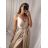 Long summer satin dress with straps women with belt (UNI S / M) ITALIAN FASHION IMM22INFINITE