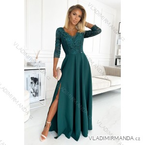 309-5 AMBER elegant lace long dress with a neckline - green