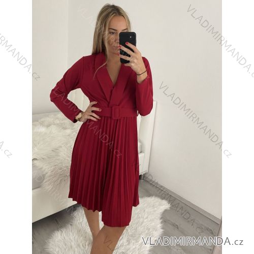 Šaty elegantní dlouhý rukáv dámské (S/M/L ONE SIZE) ITALSKÁ MÓDA IMWB22222/DR S/M vínová