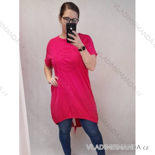 Šaty oversize krátký rukáv dámské nadrozměr (XL/2XL ONE SIZE) ITALSKÁ MÓDA IM422275 tmavě růžová XL/2XL