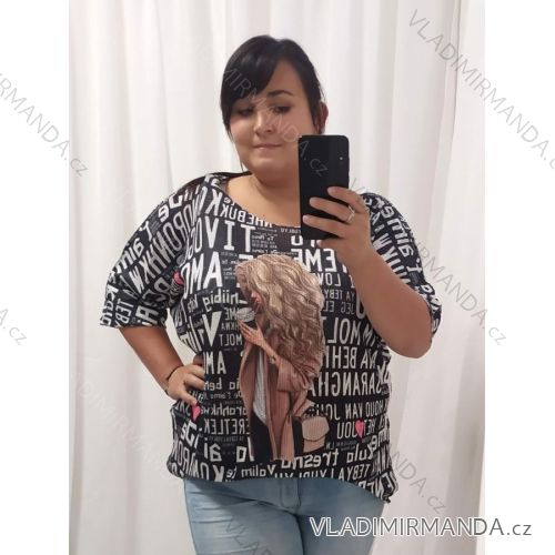 Svetr tenký oversize krátký rukáv dámský nadrozměr (3XL/4XL ONE SIZE) ITALSKÁ MÓDA IM422AMOR