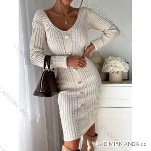 Šaty pletené dlouhý rukáv dámské (S/M ONE SIZE) ITALSKÁ MÓDA IMWC223577