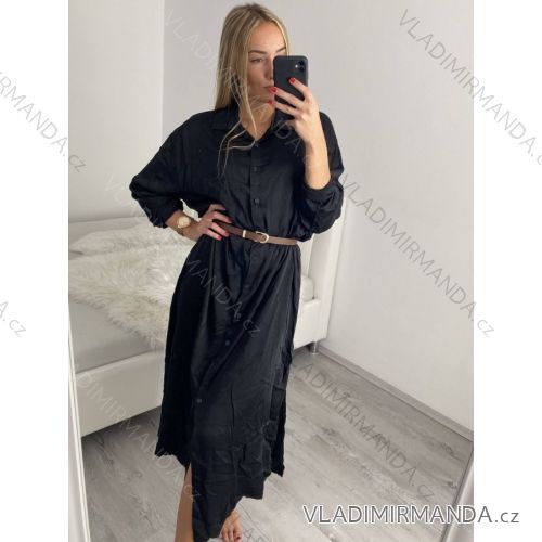 Šaty dlouhé košilové s páskem dlouhý rukáv dámské (L/XL/2XLONE SIZE) ITALSKÁ MÓDA IMPBR22A4895-R9