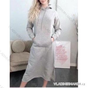 Šaty mikinové s kapucí dlouhý rukáv dámské (S/M ONE SIZE) ITALSKÁ MÓDA IMWY223594