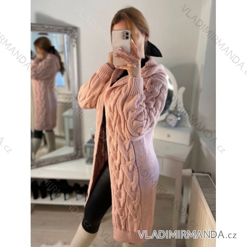 Cardigan pletený dlouhý rukáv dámský (S/M/L ONE SIZE) ITALSKÁ MÓDA IM4221044/DR M/L růžová