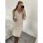 Šaty elegantní dlouhý rukáv dámské (S/M ONE SIZE) ITALSKÁ MÓDA IMWB22320/DR béžová S/M