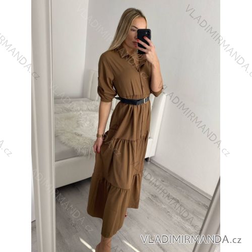 Šaty košilové dlouhý rukáv dámské (S/M ONE SIZE) ITALSKÁ MÓDA IMPBR22H1770-R7