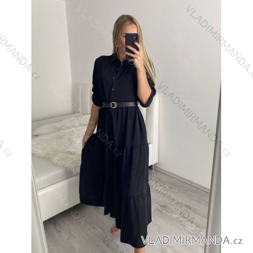 Šaty košilové dlouhý rukáv dámské (S/M ONE SIZE) ITALSKÁ MÓDA IMPBR22H1770-R7/DR Černá S/M