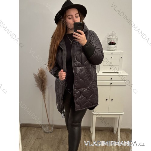 Women's Plus Size Hooded Jacket (XL/2XL ONE SIZE) ITALIAN FASHION IM422684 XL/2XL black