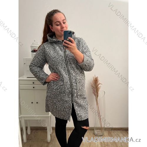 Kabát beránkový na zip s kapucí dlouhý rukáv dámský (S/M/L/XL ONE SIZE) ITALSKÁ MÓDA IMD22898